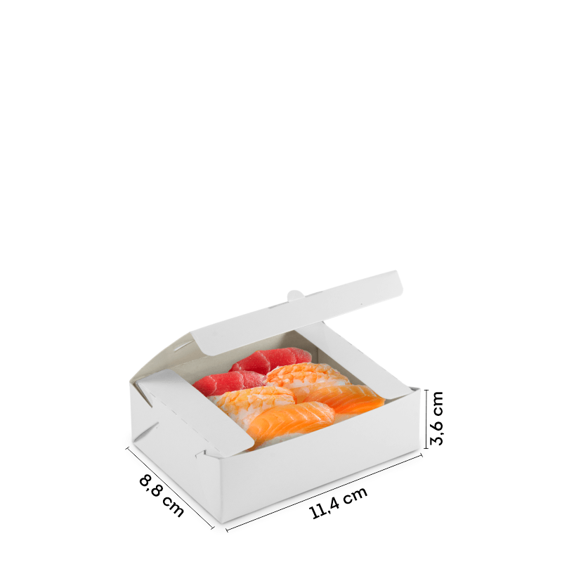 Caixa Basculante para Sushi / Combinado Japonês – P2 (11,4×8,8×3,6 cm)